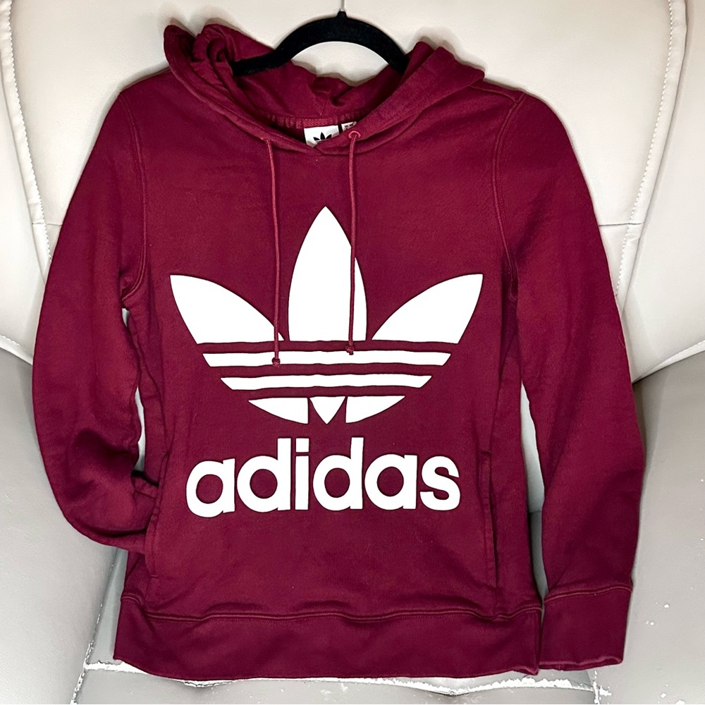 Adidas Originals Women's Burgundy Hoodie Sweater adicolor Trefoil - AirRobe